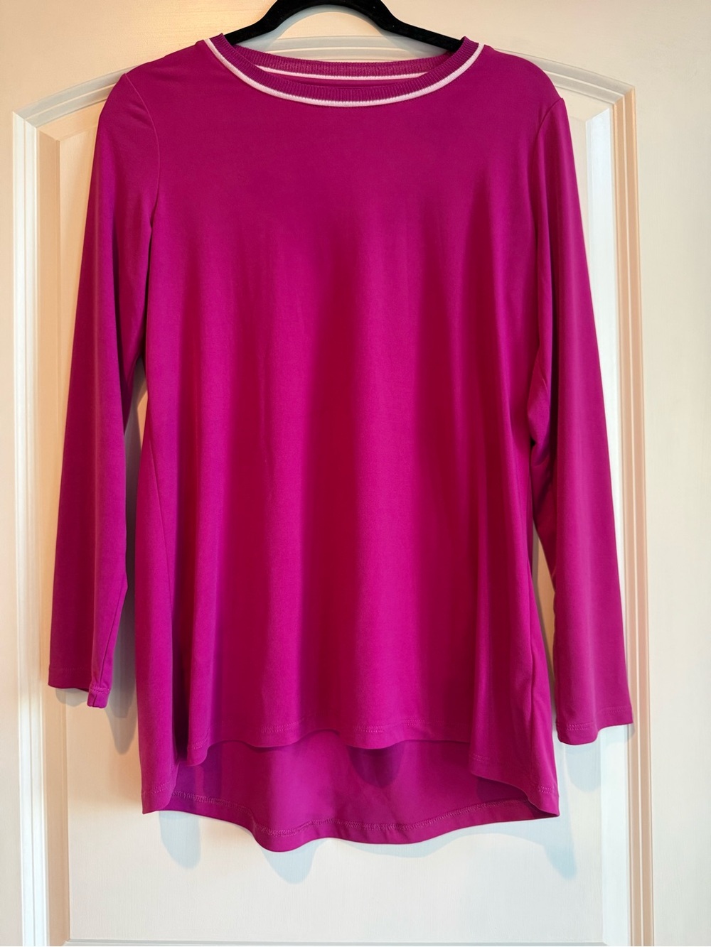 Susan Graver Magenta Long-Sleeve Crewneck Top with Contrast Trim